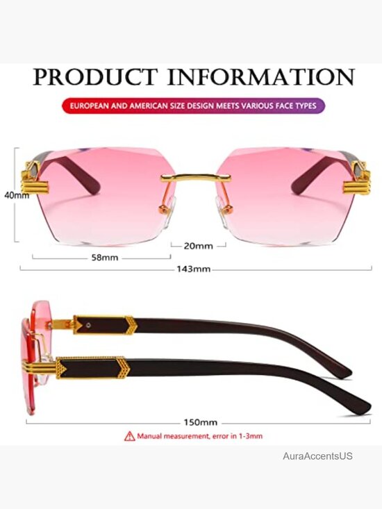 Retro Rimless Rectangle Sunglasses Unisex Vintage Frameless Square Tinted UV main image 4